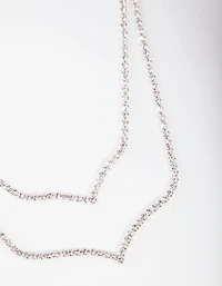 Silver Diamante Double Row Point Necklace