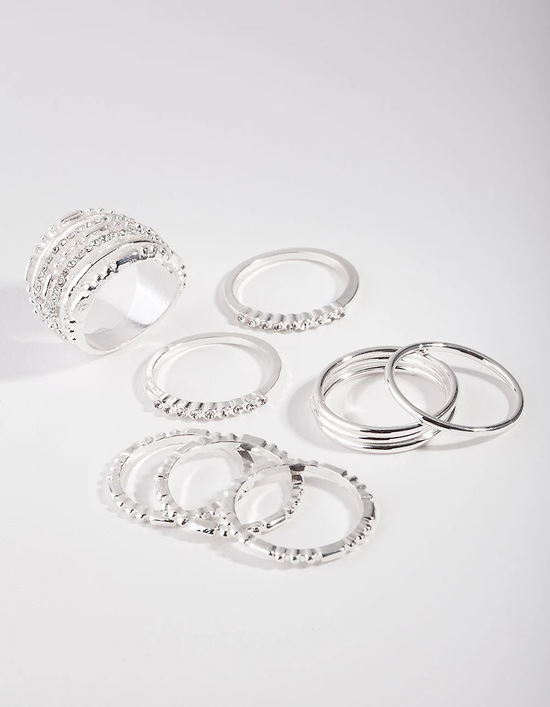Silver Plain & Ball 10-Pack Rings