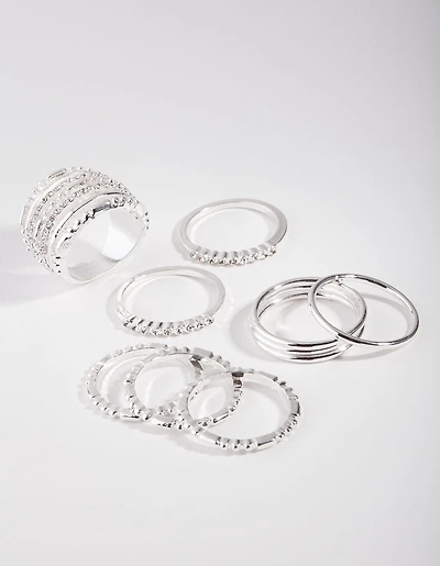 Silver Plain & Ball 10-Pack Rings