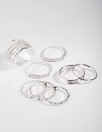 Silver Plain & Ball 10-Pack Rings