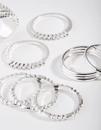Silver Plain & Ball 10-Pack Rings