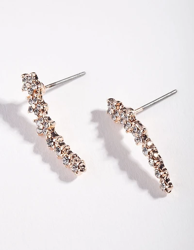 Rose Gold Diamante Flower Crawler Earrings