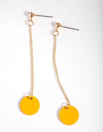 Gold Orange Mini Disc Charm Earrings