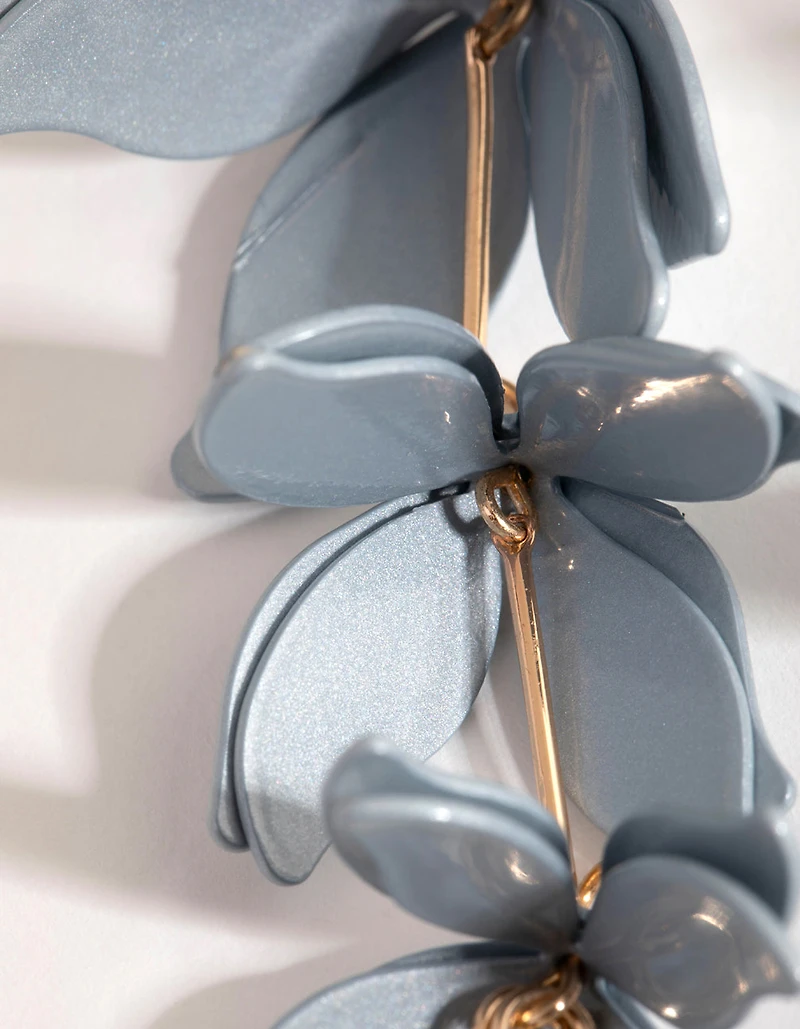 Blue Pearlised Flower Drop Earrings