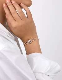 Gold Cubic Zirconia Cup Chain Flower Toggle Bracelet