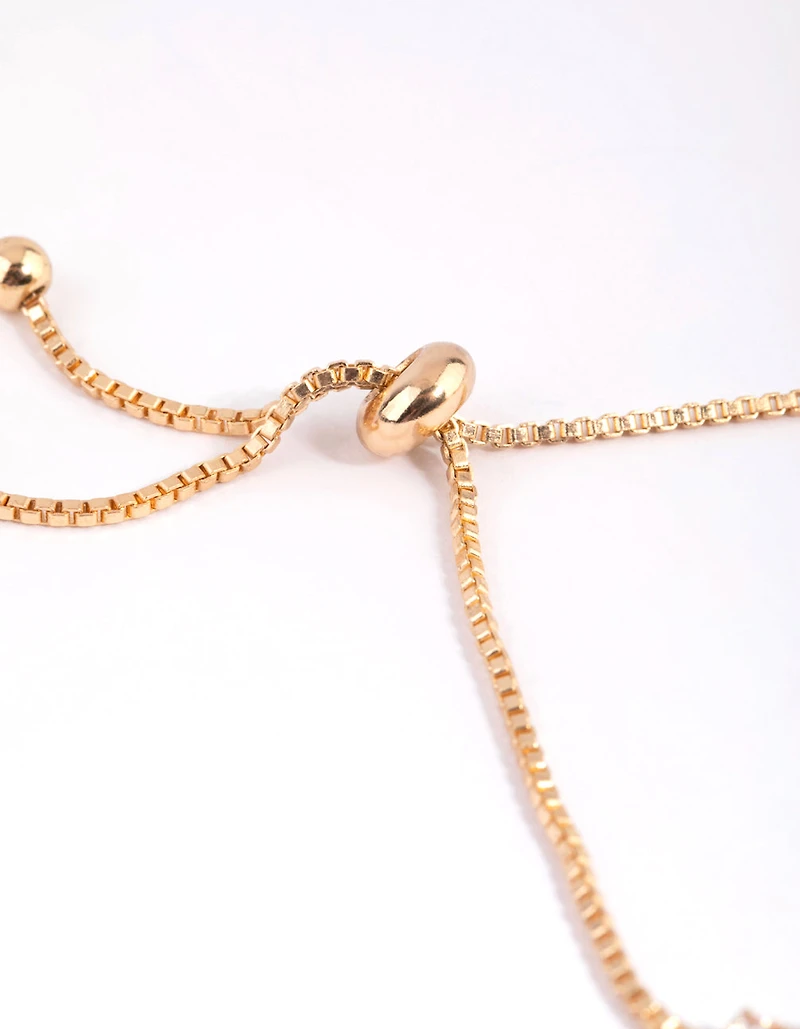 Gold Cubic Zirconia Cup Chain Flower Toggle Bracelet