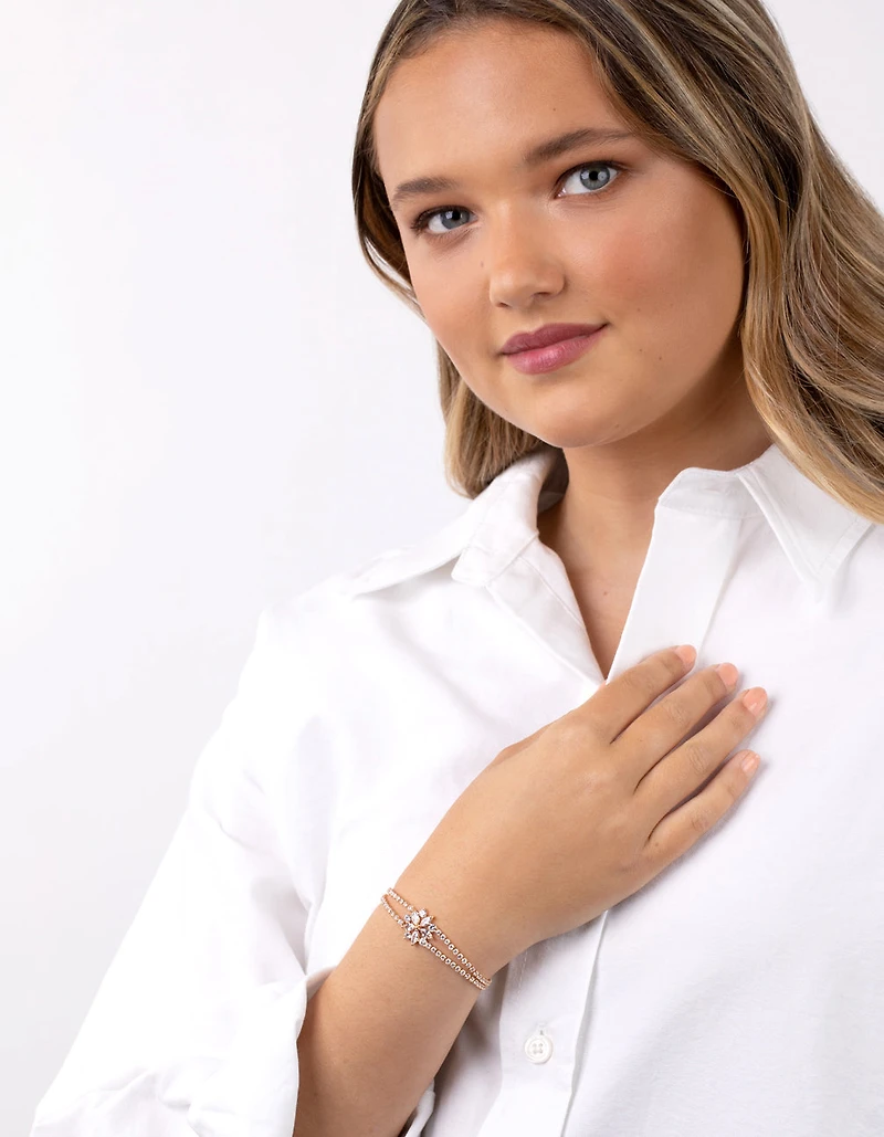 Gold Cubic Zirconia Cup Chain Flower Toggle Bracelet