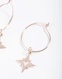 Rose Gold Fine Star Charm Hoop Earrings