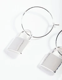 Silver Padlock Fine Hoop Earrings