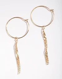Gold Dainty Chain Drop Hoop Earrings