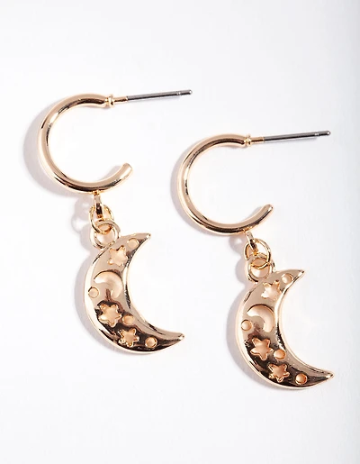 Gold Cut Out Moon Hoop Earrings
