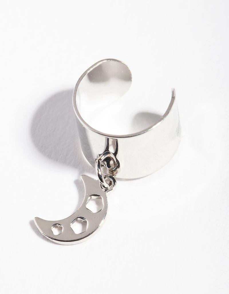Silver Thick Crescent Moon Ear Cuff