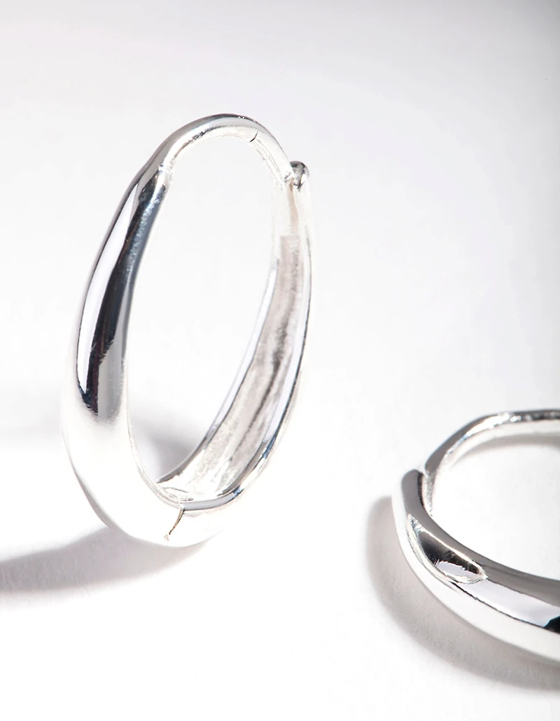 Sterling Silver Oval Drop Huggie Earrings