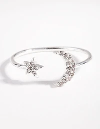 Silver Cubic Zirconia Moon & Star Ring