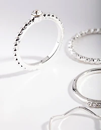 Silver Diamante Mixed Band Ring 6-Pack