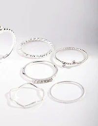 Silver Diamante Mixed Band Ring 6-Pack