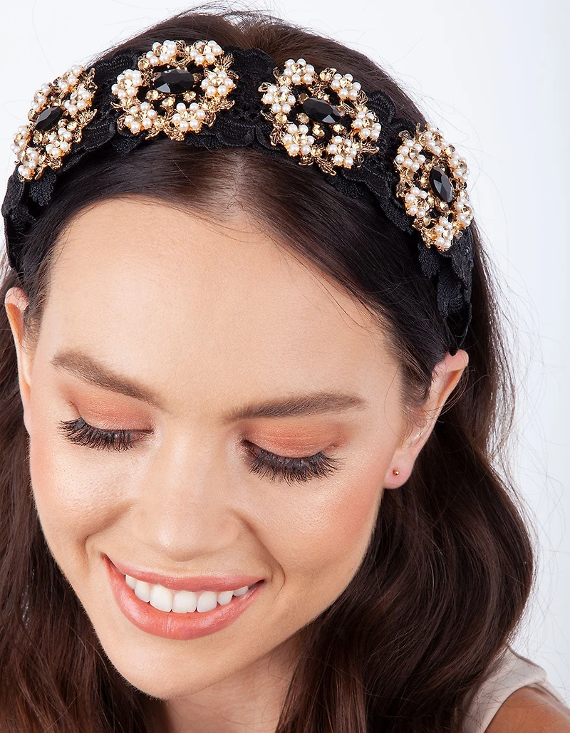 SR FB BLK LACE FLWR BEAD HB