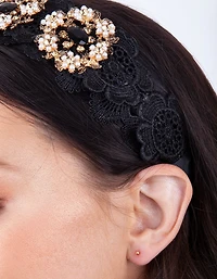 SR FB BLK LACE FLWR BEAD HB