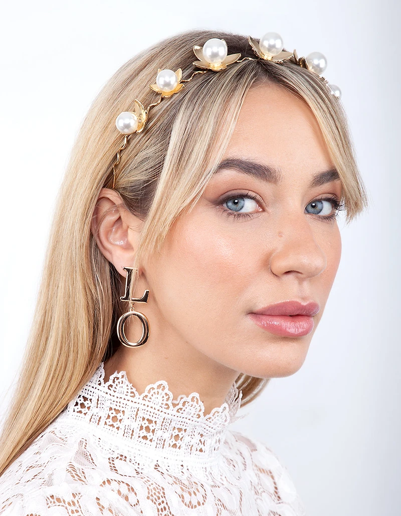 Gold Pearl Flower Headband