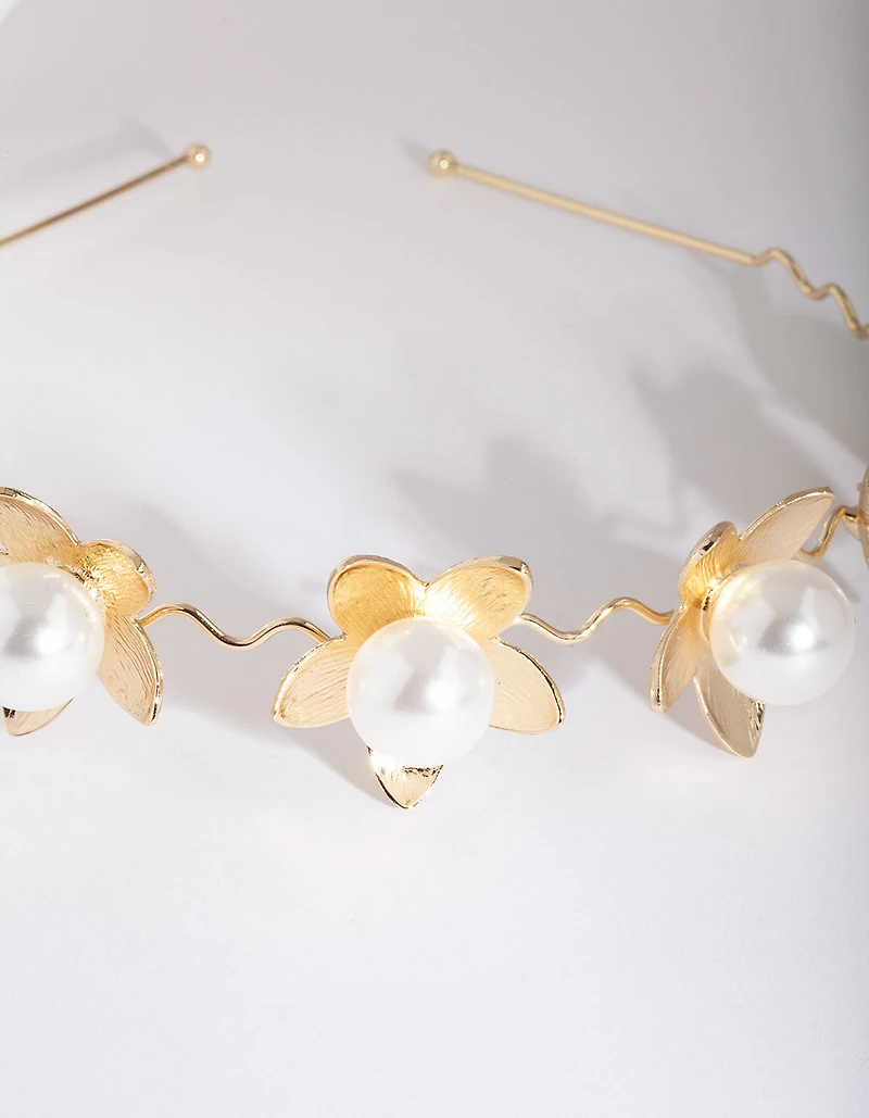 Gold Pearl Flower Headband