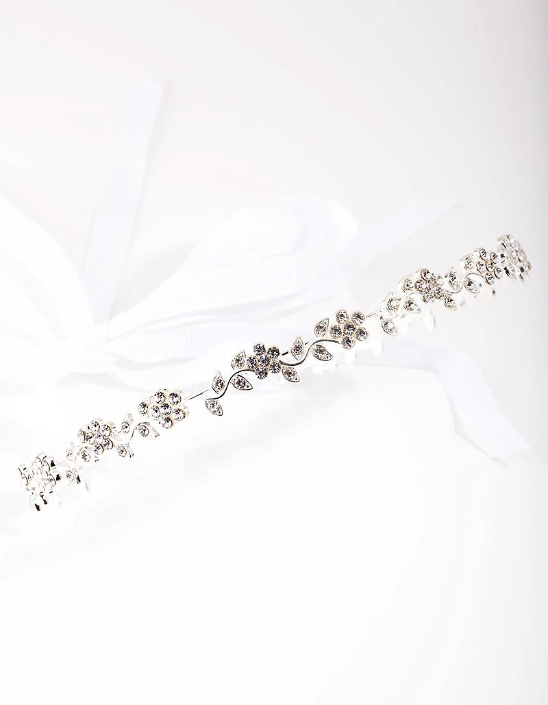 Silver Diamante Flower Tie Halo Headband