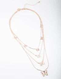 Rose Gold Bead & Butterfly Layered Necklace