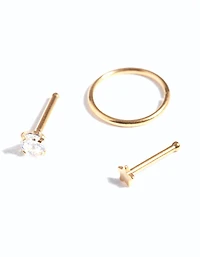 Gold Textured Star Nose Ring Pack