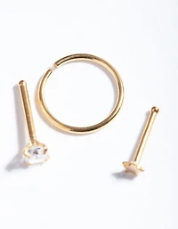 Gold Textured Star Nose Ring Pack