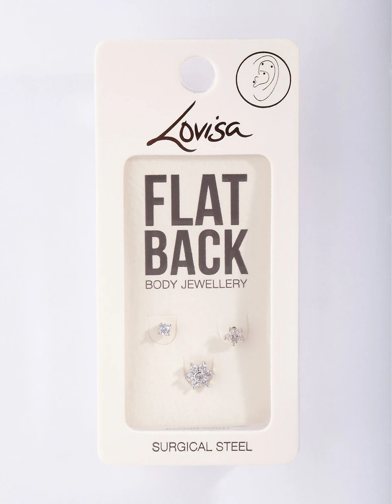 Surgical Steel Fine Flower Flat Back Pack
