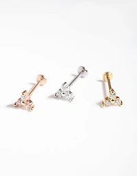 Mixed Metal Surgical Steel Fine Stone Flat Back Earring Pack