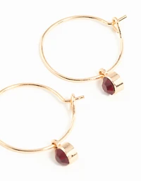 Gold Red Stone Fine Hoop Earrings