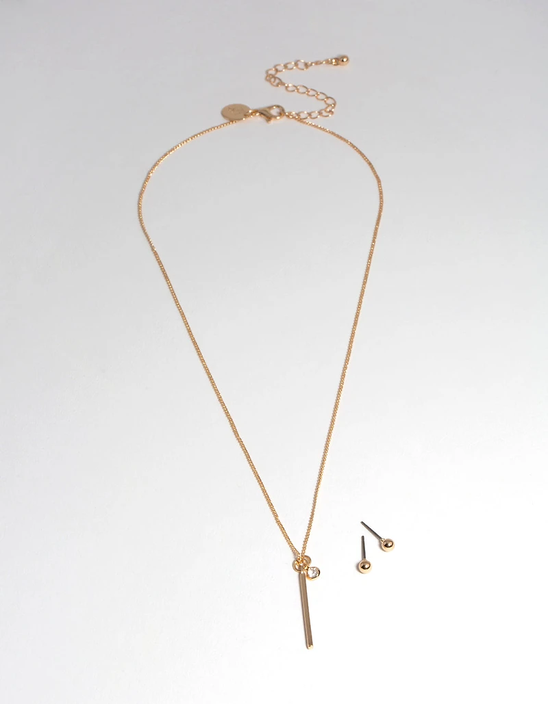 Gold Bar Earring & Necklace Set