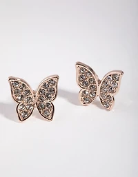 Rose Gold Diamante Butterfly Stud Earrings