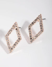 Rose Gold Diamante Shape Stud Earrings