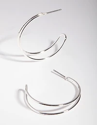 Silver Double Open Hoop Earrings
