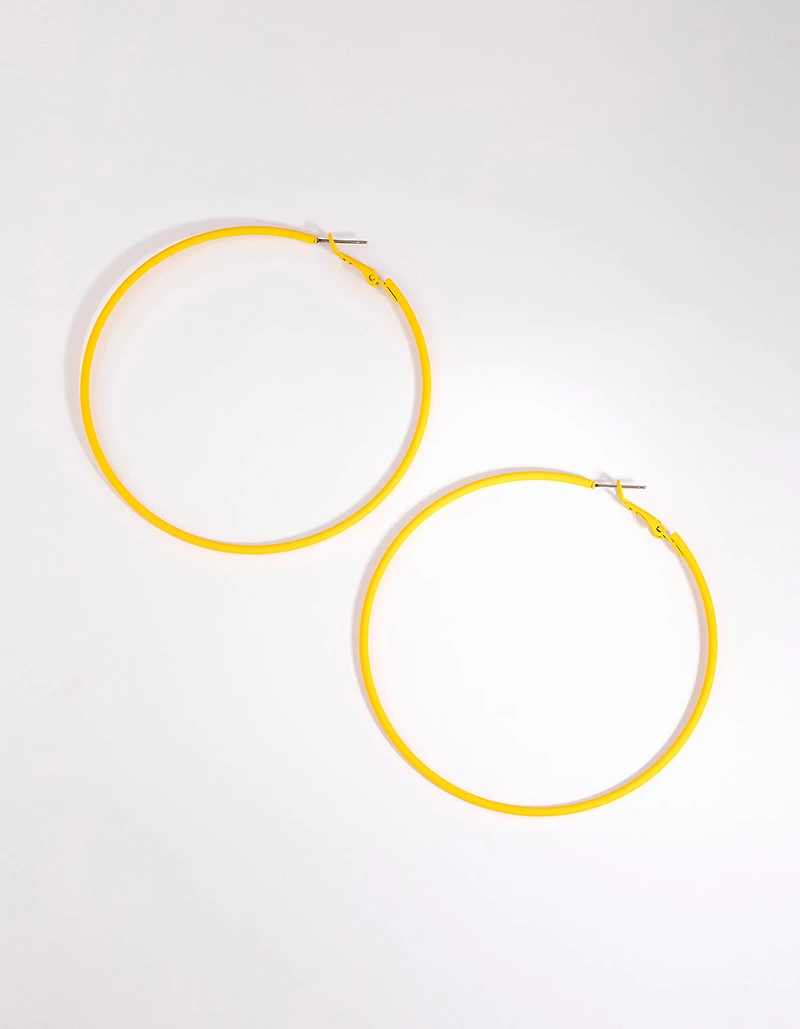 Matte Yellow Motor Fine Hoop Earrings