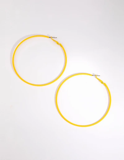 Matte Yellow Motor Fine Hoop Earrings