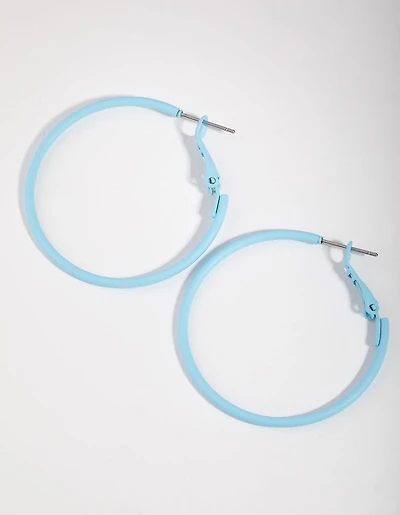 Matte Blue Medium Fine Hoop Earrings