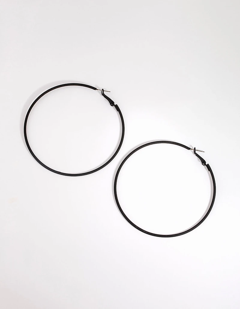 Matte Black Motor Fine Hoop Earrings