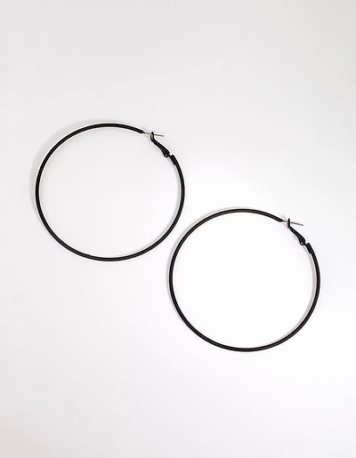 Matte Black Motor Fine Hoop Earrings