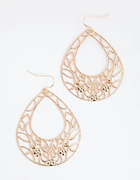 Gold Intricate Oval Drop Earrings