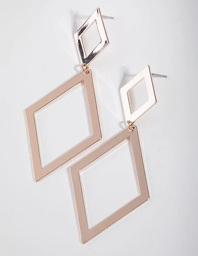 Rose Gold Tilted Square Drop Earrings