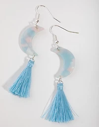 Silver Tassel Moon Drop Earrings