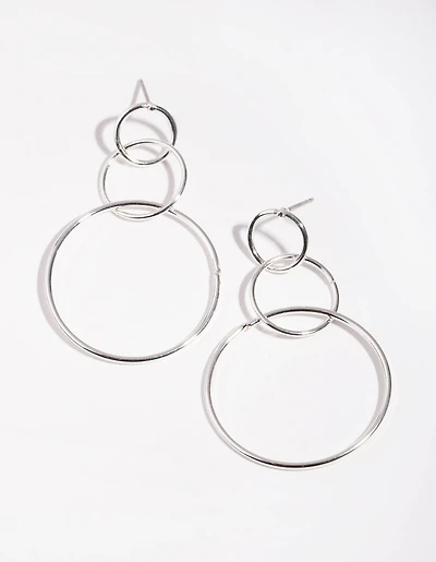 Silver Open Hoop Drop Earrings
