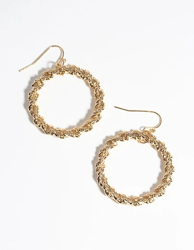 Gold Twisted Circle Drop Earrings