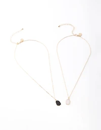 Gold Large Dark Semi Precious Stone Necklace Pack