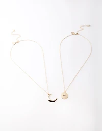 Gold Moon & Star Diamante Necklace Pack
