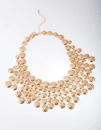 Gold Textured Cascading Disc Necklace