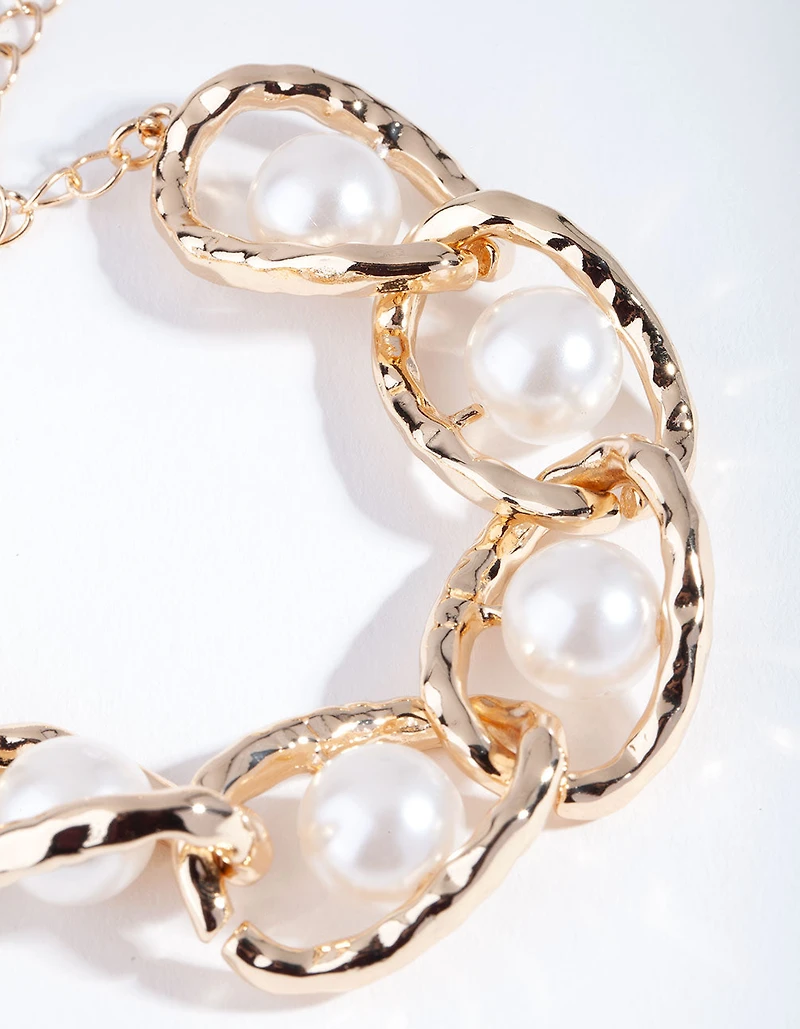 Gold Link & Pearl Bracelet