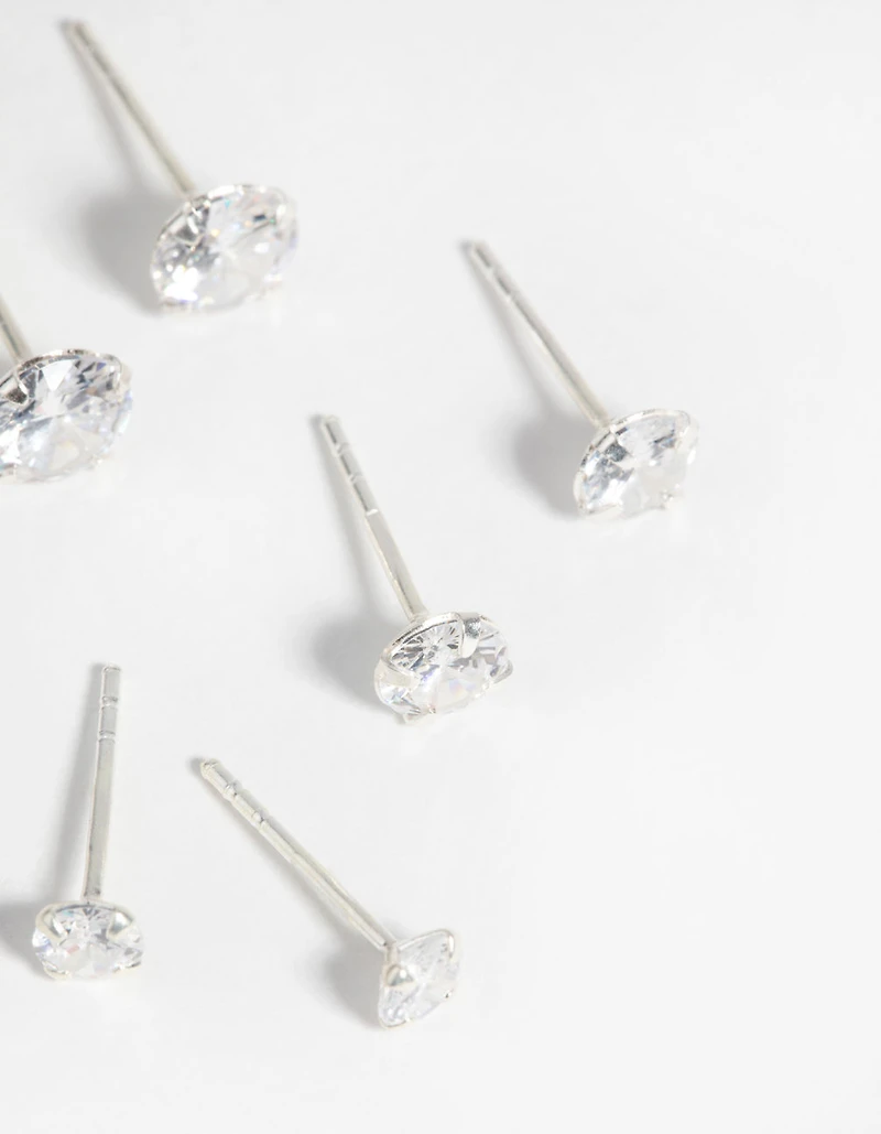 Sterling Silver Graduating Cubic Zirconia Stud Earring Pack